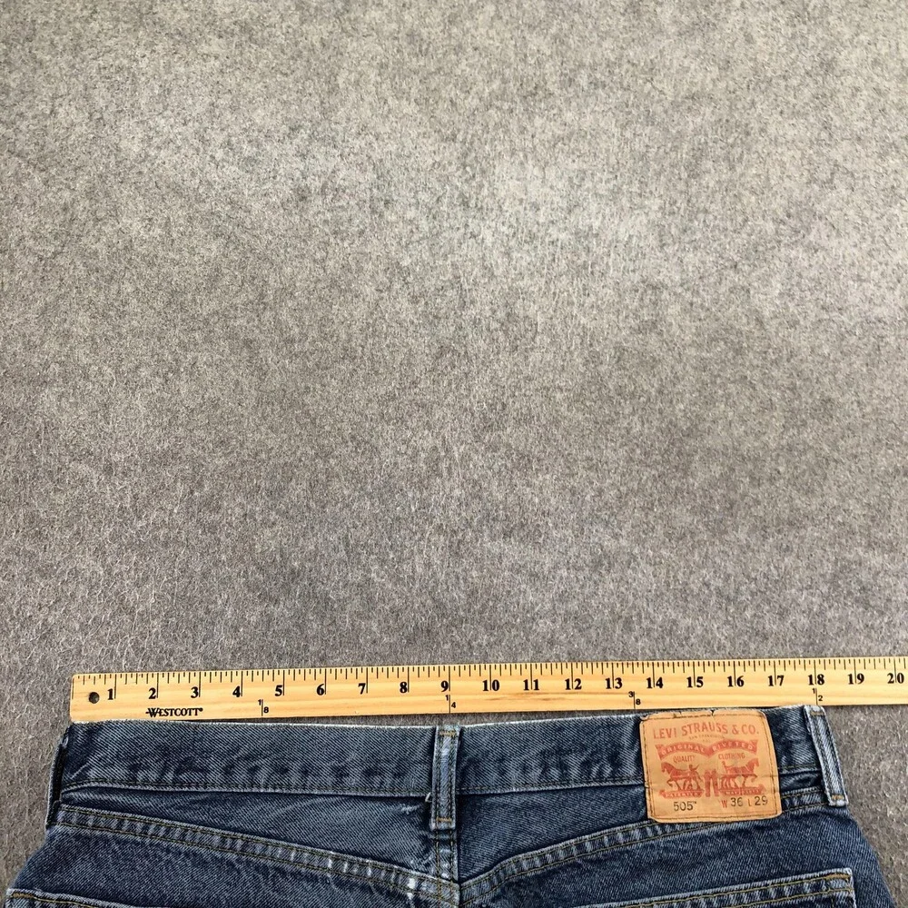 Levis 505 Jeans Mens 36x29 Blue Medium Wash Regular Straight Distressed Denim